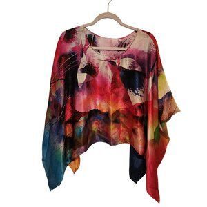 Multicolor artsy Womens Poncho Loose Fit Lightweight summer vacation